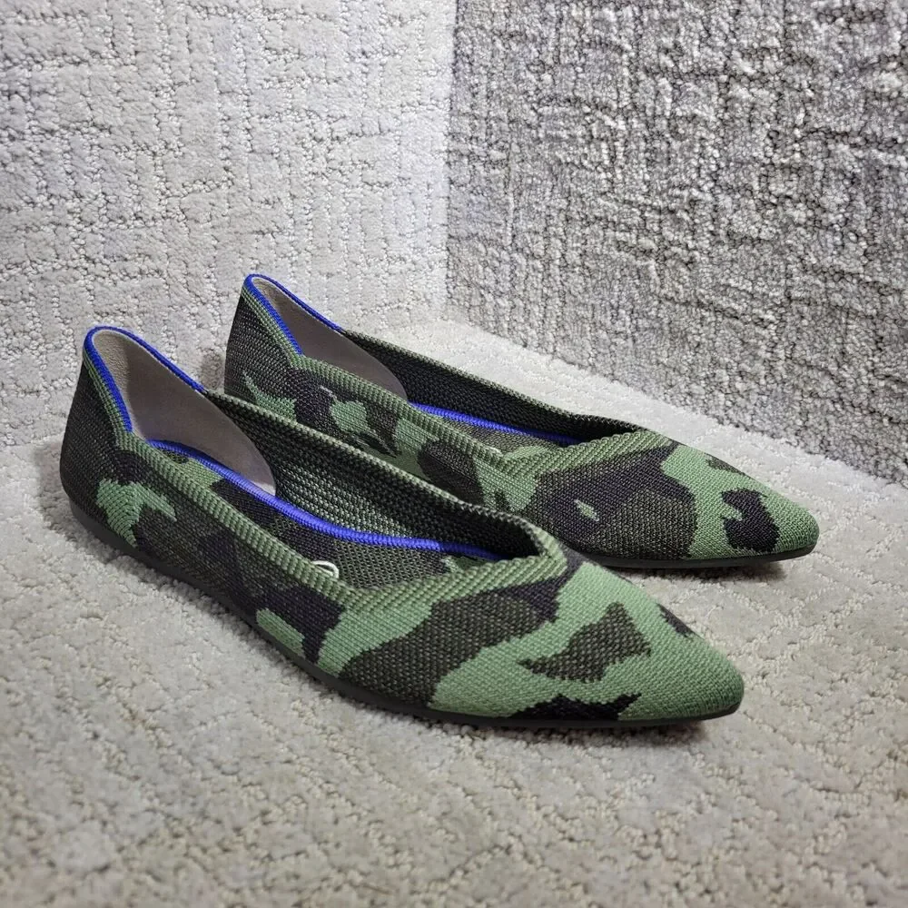 Rothys The Point Green Olive Camo Pointed Toe Slip on Flat Shoes Women's 6.5 - Picture 5 of 9